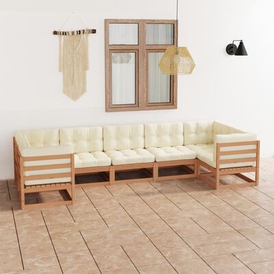 vidaXL 7 Piece Patio Lounge Set&Cushions Honey Brown Solid Pinewood