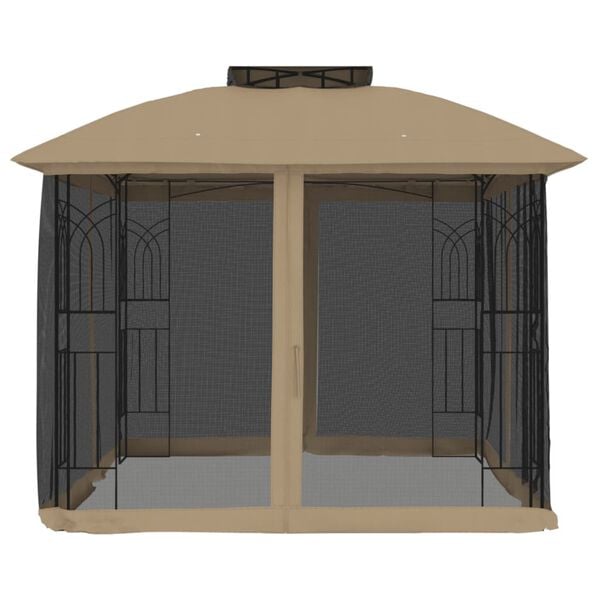 vidaXL Gazebo with Double Roof&Mesh Walls Taupe 9.6'x9.6' Steel