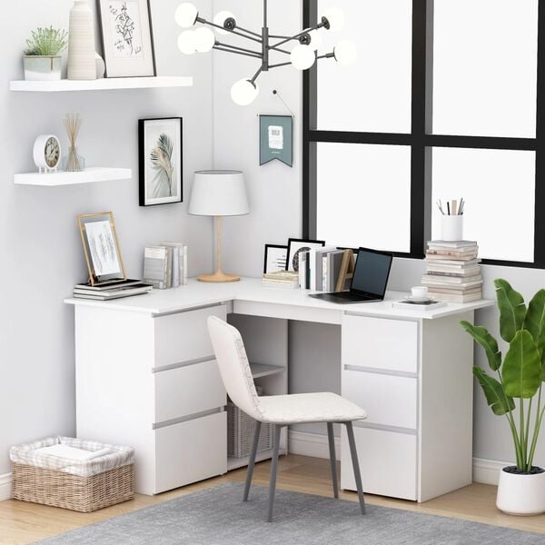 vidaXL Corner Desk White Engineered Wood Large Corner Desk Other