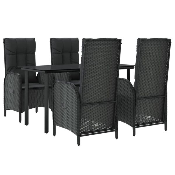 vidaXL Patio Dining Set Black PE rattan Medium Multi-Position Backrest