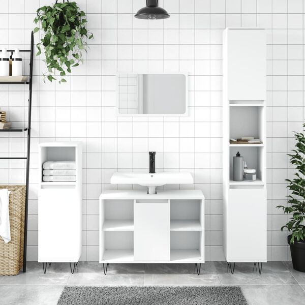 vidaXL Bathroom Cabinet White Engineered wood, iron Tall