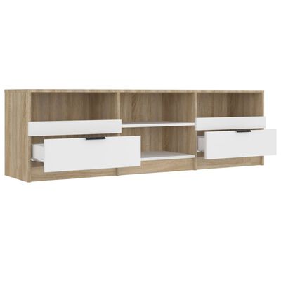 vidaXL TV Stand White and Sonoma Oak 59.1"x13.2"x17.7" Engineered Wood