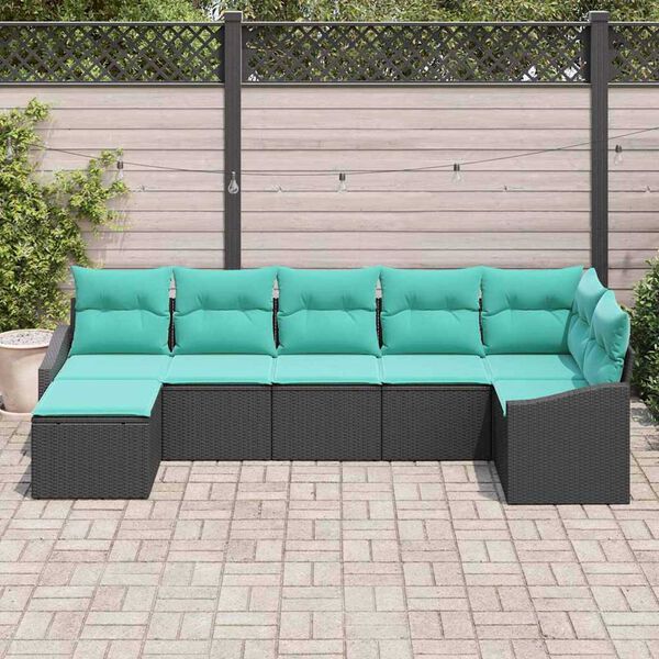 vidaXL Garden Sofa Set with Cushion 7 pcs Black and turquoise