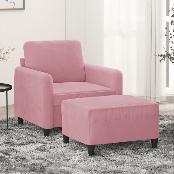 vidaXL Sofa Chair with Footstool Pink 23.6" Velvet