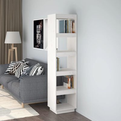 vidaXL Book Cabinet/Room Divider White 15.7"x13.8"x65.7" Solid Wood Pine