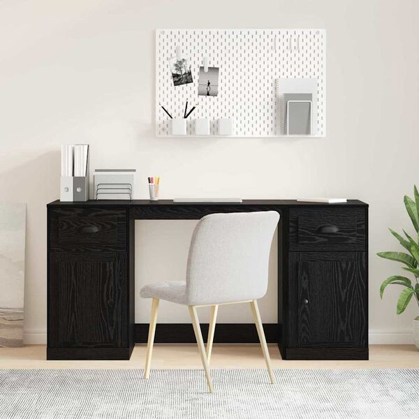 vidaXL Desk with Cabinet with Door Black Oak 60.83 x 19.69 x 29.53 in