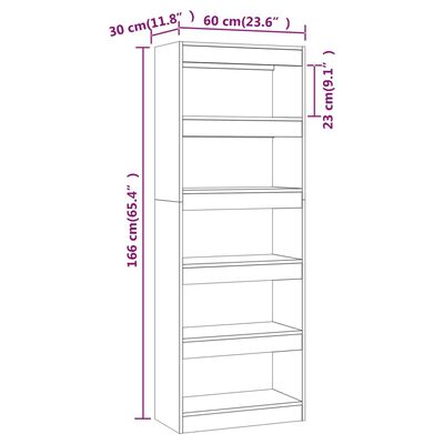 vidaXL Book Cabinet/Room Divider Smoked Oak 23.6"x11.8"x65.4" Engineered Wood