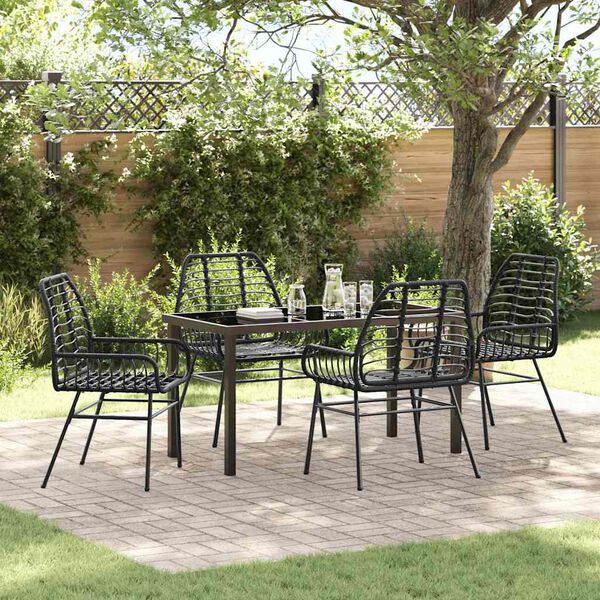 vidaXL Garden Dining Set 5 pcs Black Poly Rattan