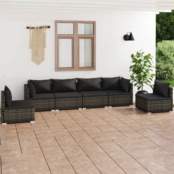 vidaXL Garden Lounge Set Grey PE rattan, powder-coated steel, plastic