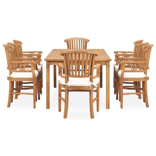 vidaXL 9 Piece Patio Dining Set with Cushions Solid Teak Wood