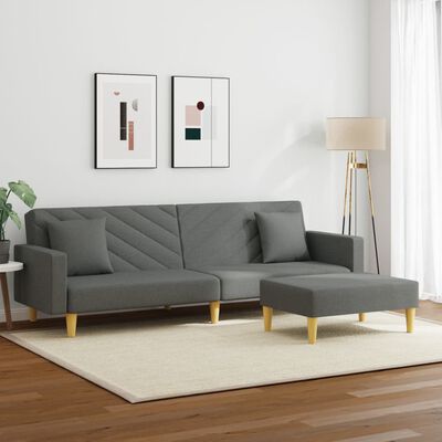 vidaXL 2-Seater Sofa Bed with Pillows and Footstool Dark Gray Fabric