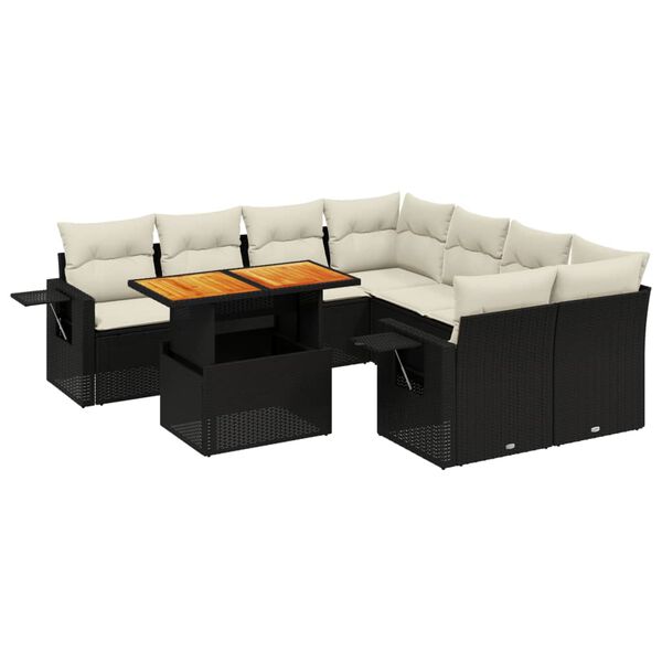 vidaXL Garden Sofa Set Black and Cream White