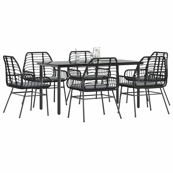 vidaXL Garden Dining Set Black Poly Rattan Six-seater Removable Covers