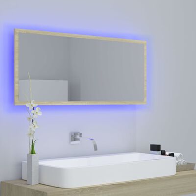 vidaXL LED Bathroom Mirror Sonoma Oak 39.4"x3.3"x14.6" Acrylic