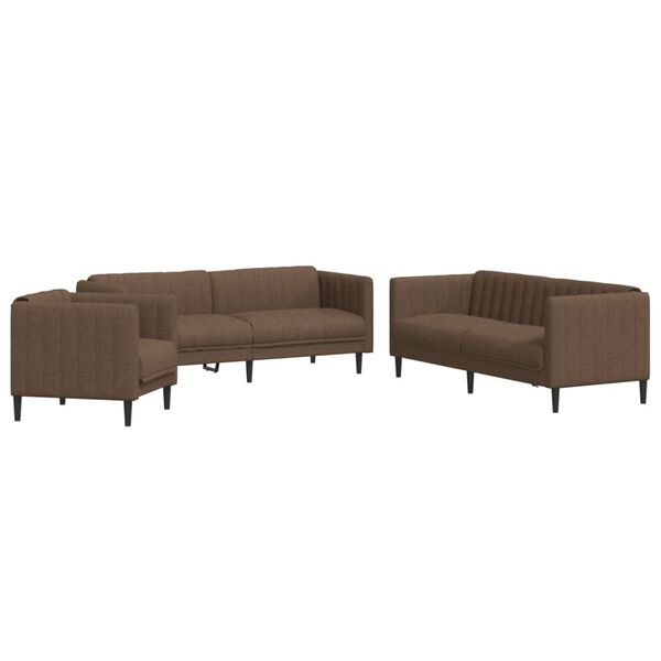 vidaXL Sofa Set Brown Fabric (100% polyester), plywood, solid wood
