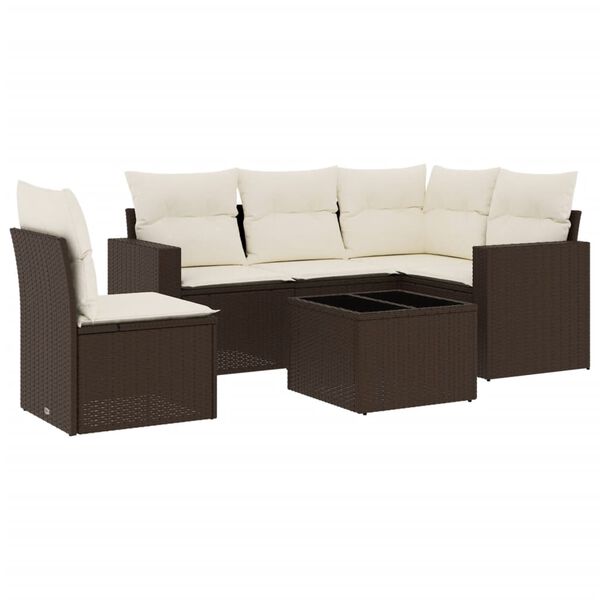 vidaXL Garden Sofa Set Brown PE Rattan, Powder-Coated Steel, Tempered Glass
