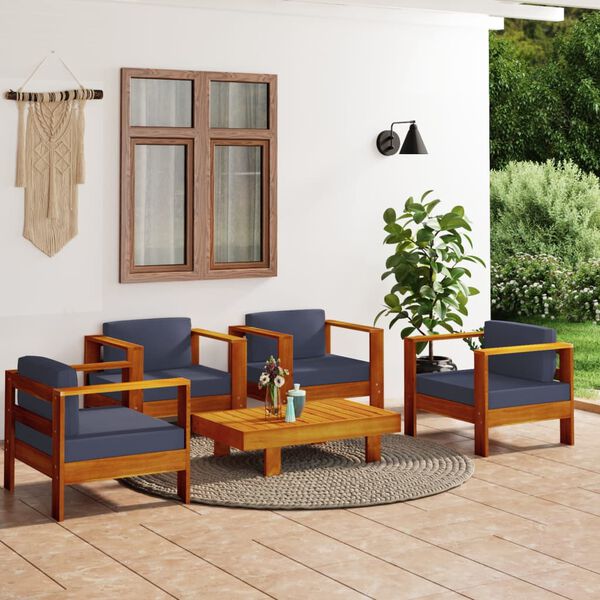 vidaXL Garden Lounge Set Dark Grey Solid Acacia Wood 5 Piece Durable