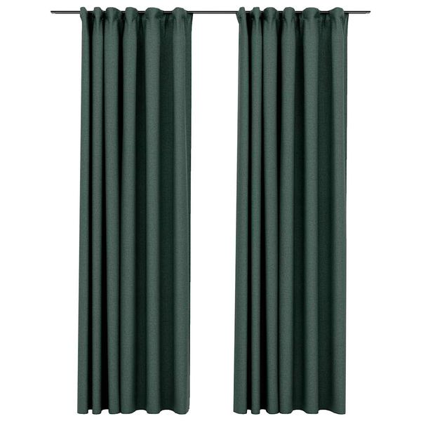 vidaXL Linen-Look Blackout Curtains with Hooks 2 pcs Green 55.1x88.6"