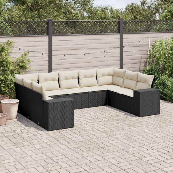 vidaXL Garden Sofa Set Black and Cream White
