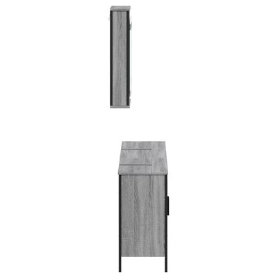 Tall slim cabinet viewed from the side; grey wood finish.