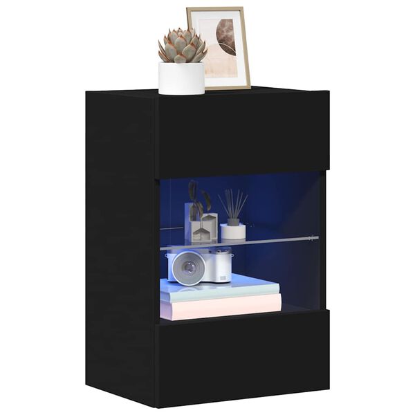 vidaXL TV Wall Cabinet Set of 2 Black Engineered wood, Glass