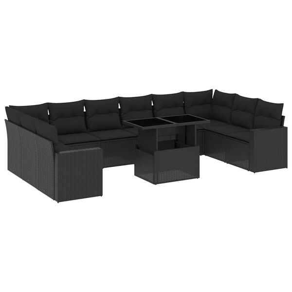 vidaXL Garden Sofa Set Black PE Rattan Large Modular Garden Sofa Set