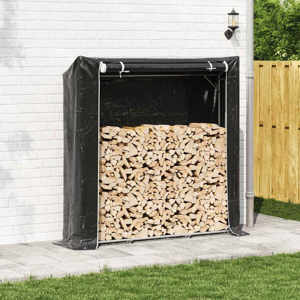 vidaxL Firewood Rack with Rain Cover 78.7"x15.7"x78.7" Galvanized Steel