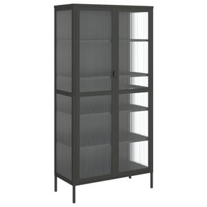 vidaXL Highboard Black Powder-coated steel, ribbed glass Large Highboard