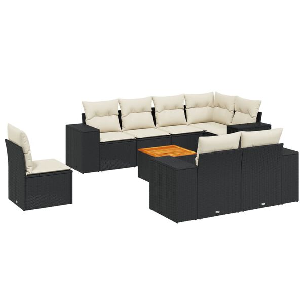 vidaXL Garden Sofa Set Black and Cream White