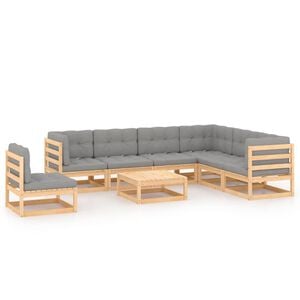 vidaXL Garden Lounge Set Natural wood, Grey Solid pinewood, 100% polyester