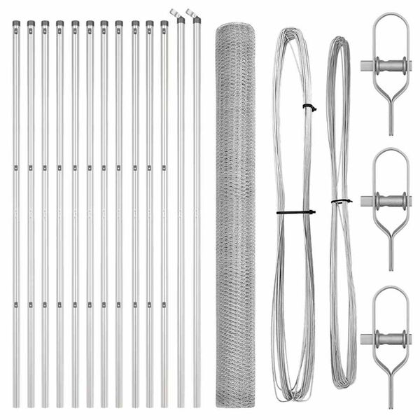 vidaXL Fence with Posts Silver 59.1" x 984.3" PVC-coated steel