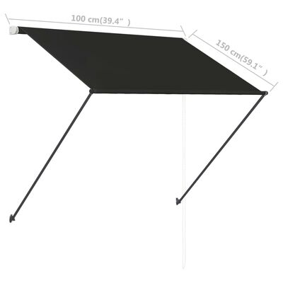 vidaXL Retractable Awning with LED 39.4"x59.1" Anthracite