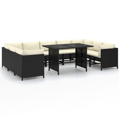 vidaXL 10 Piece Patio Lounge Set with Cushions Poly Rattan Black