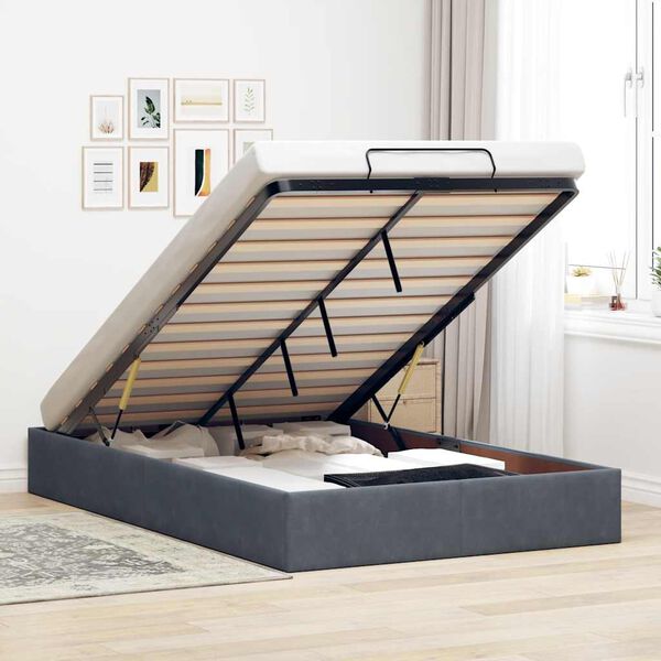 vidaXL Ottoman Bed Frame Dark Grey Velvet, Metal, Plywood, Engineered Wood