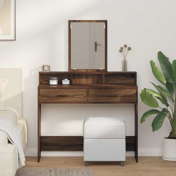 vidaXL Dressing Table with Drawer Brown Oak 39.37 x 16.14 x 55.12 in