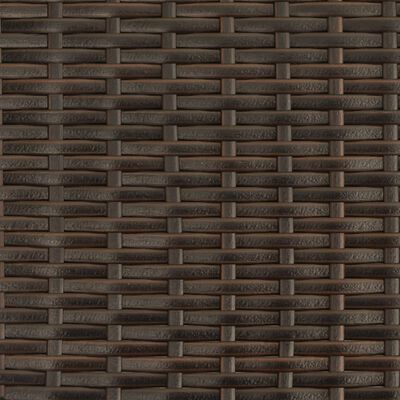 Close-up texture of dark brown woven outdoor rattan/wicker material.