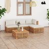 vidaXL 5 Piece Patio Lounge Set with Cream Cushion Solid Teak Wood