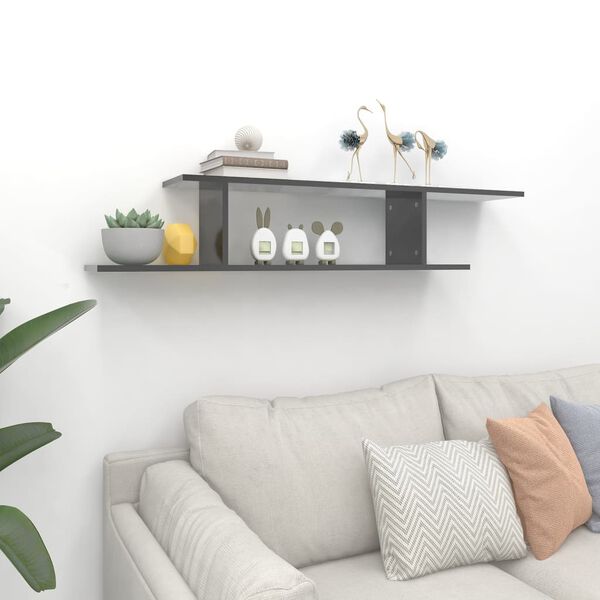 vidaXL Wall Shelf High gloss grey Engineered wood