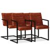 vidaXL Dining Chair Set of 4 Brown Real Leather and Steel Standard