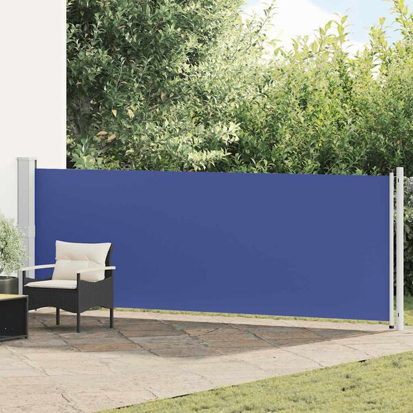 vidaXL Side Awning Blue and Grey Fabric with PU coating, powder-coated steel