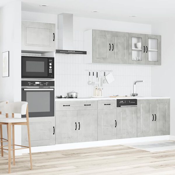 vidaXL Kitchen Cabinet Set Concrete Grey Engineered wood and glass
