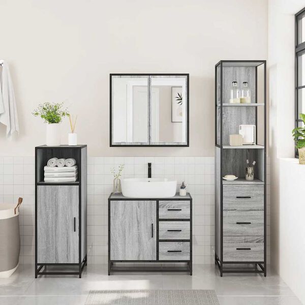 vidaXL Bathroom Furniture Set Grey Sonoma Engineered wood with a metal frame