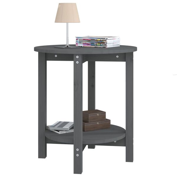 vidaXL Coffee Table Grey Solid pine wood Round Rustic