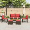 vidaXL Garden Sofa Set with Cushion 6 pcs Brown and Red Poly Rattan