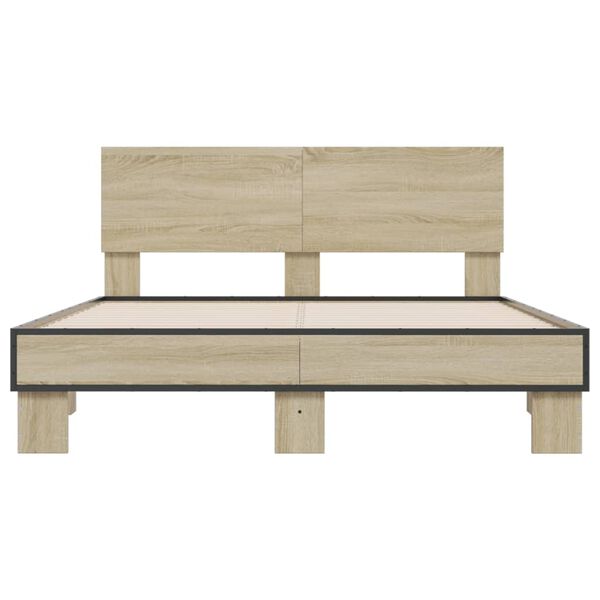 vidaXL Bed Frame Sonoma oak Engineered wood, metal, plywood Double