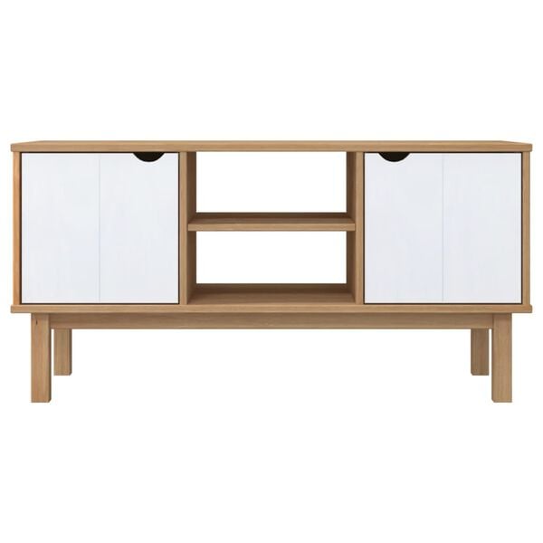 vidaXL TV Cabinet Brown and White Solid Pine Wood, Engineered Wood