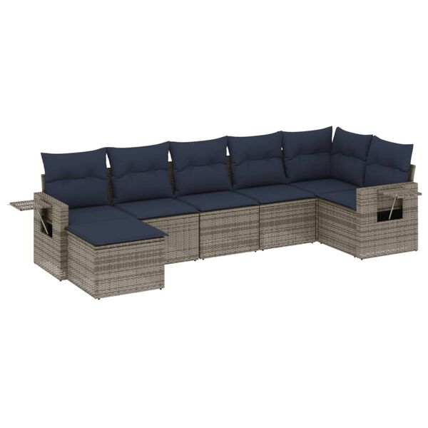 vidaXL 7 Piece Garden Sofa Set with Cushions Grey Poly Rattan