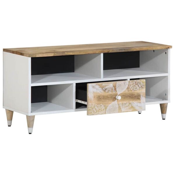 vidaXL TV Cabinet Mango natural with white paint Solid mango wood