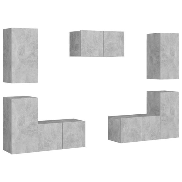 vidaXL 7 Piece TV Stand Set Concrete Gray Engineered Wood