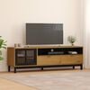 vidaXL TV Cabinet Oak Solid Pine Wood, Tempered Glass, Plastic